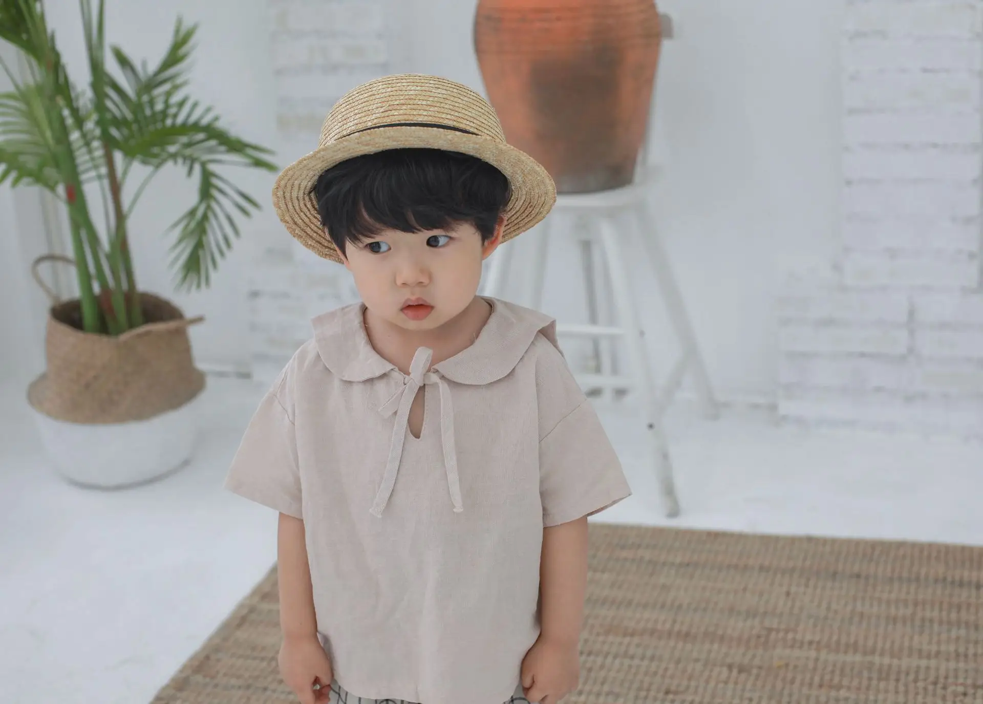 2026 Spring Boys Cotton Linen T-Shirt Brown Beige — feature 12