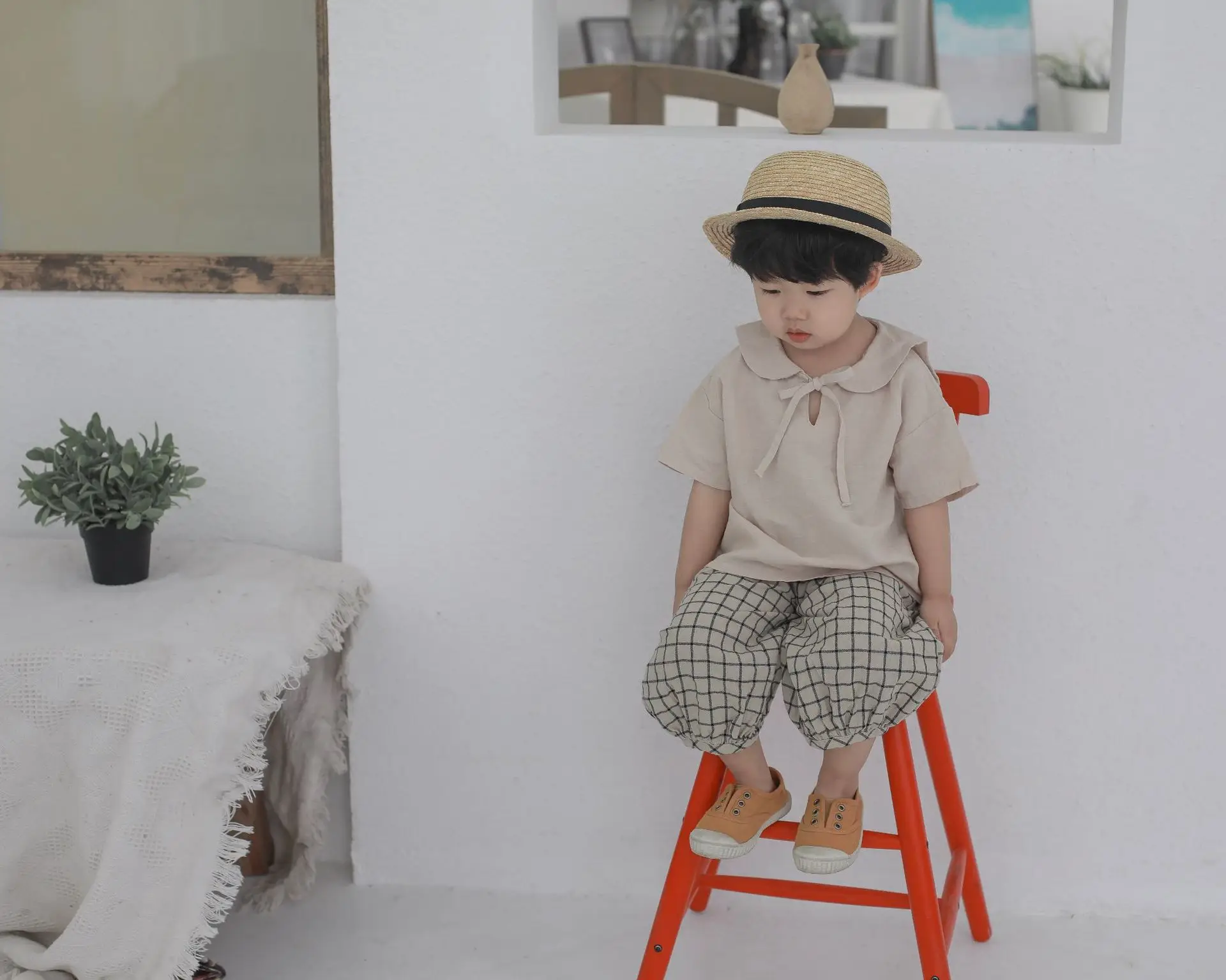 2026 Spring Boys Cotton Linen T-Shirt Brown Beige — feature 14