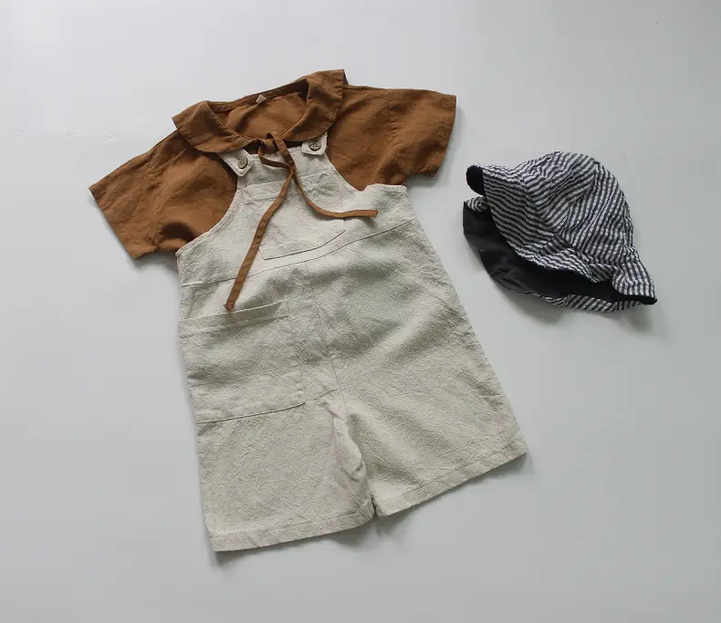 2026 Spring Boys Cotton Linen T-Shirt Brown Beige — feature 25