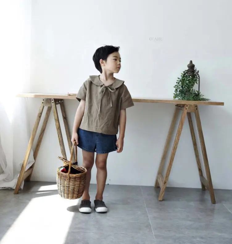 2026 Spring Boys Cotton Linen T-Shirt Brown Beige — feature 7