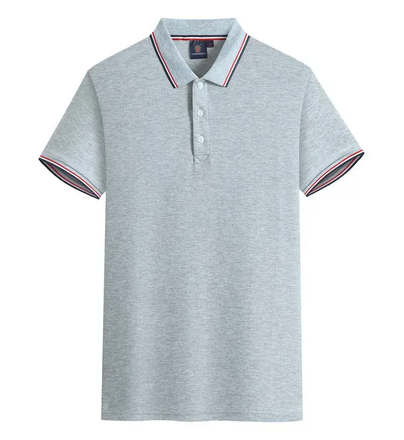 Summer Grey Polo Shirt with Red Blue Trim - Image 3