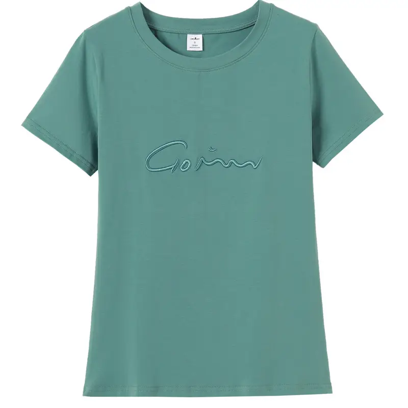 Women Black Embroidered Letter T-Shirt 22 Summer Loose Fit