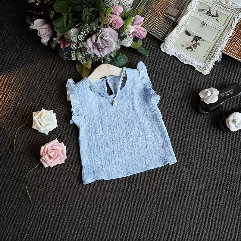 2024 Korean Style Girls Blue White Chiffon Two-Piece Suit - Image 6