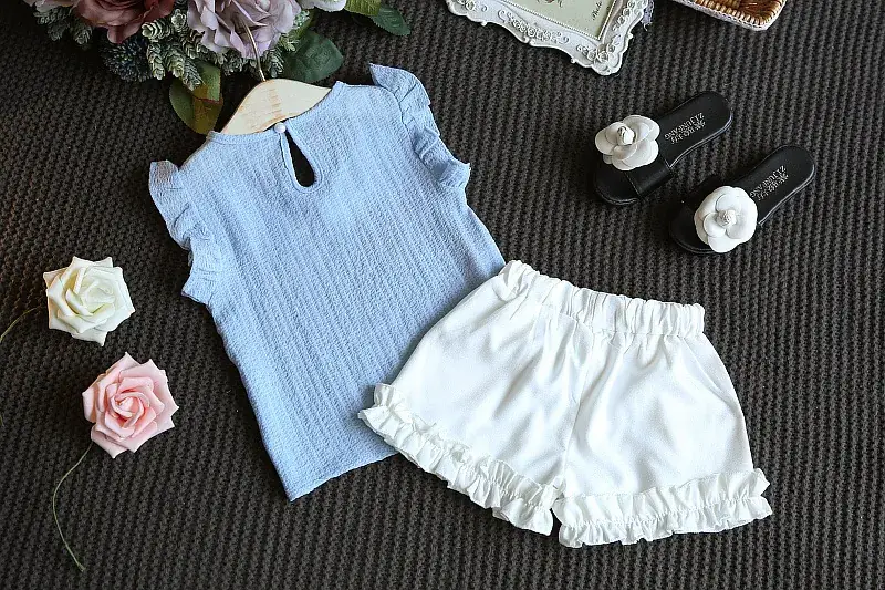 2024 Korean Style Girls Blue White Chiffon Two-Piece Suit — feature 9