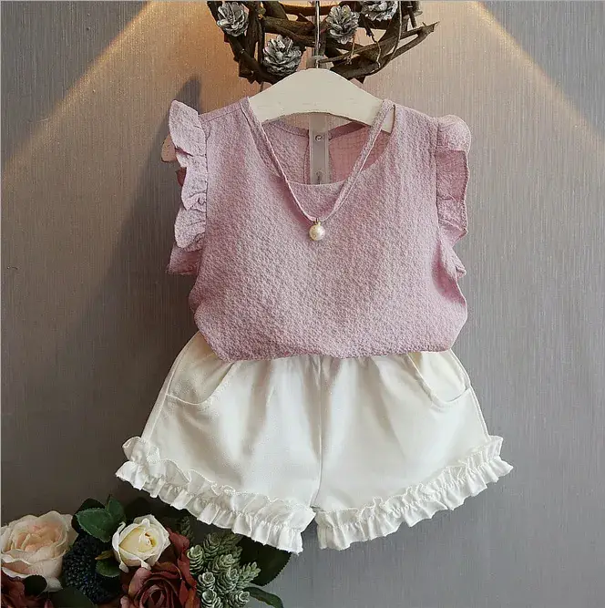 2024 Korean Style Girls Blue White Chiffon Two-Piece Suit - Image 2