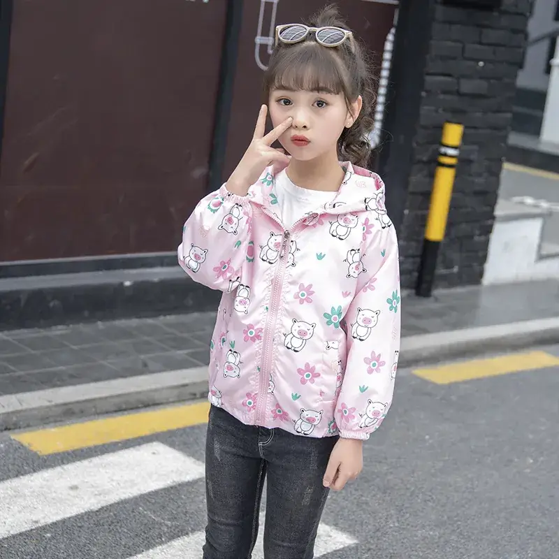 Pink Windproof Kids' Hooded Jacket 2025 Spring - Image 3