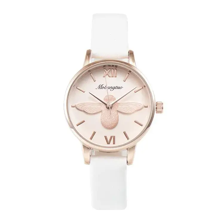 Women's Rose Gold Bee Watch with Red Leather Band