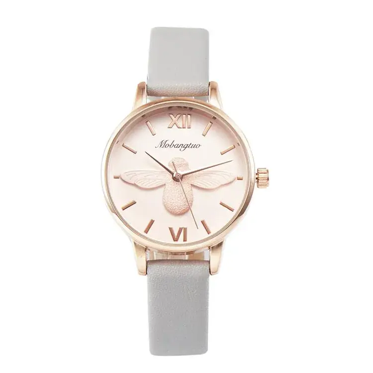 Women's Rose Gold Bee Watch with Red Leather Band