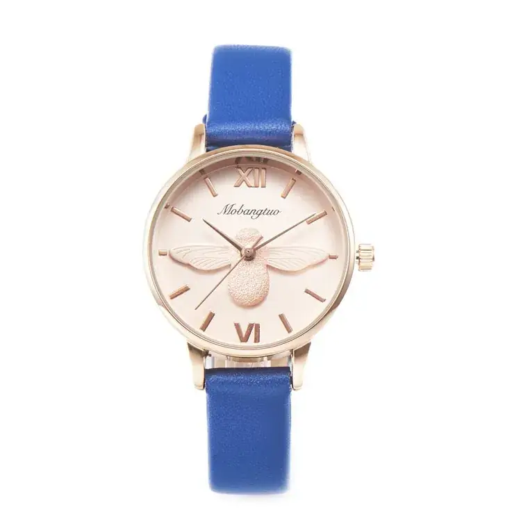 Women's Rose Gold Bee Watch with Red Leather Band