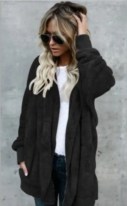 Women Woolen Hooded Coat Beige Mid-Length Anti-Fur - Image 3