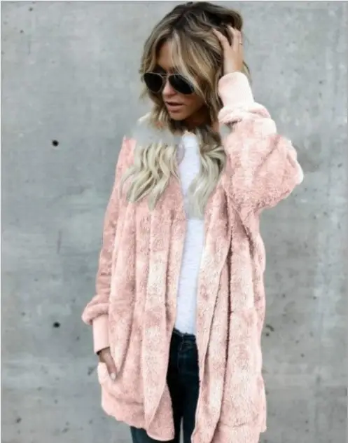 Women Woolen Hooded Coat Beige Mid-Length Anti-Fur - Image 5