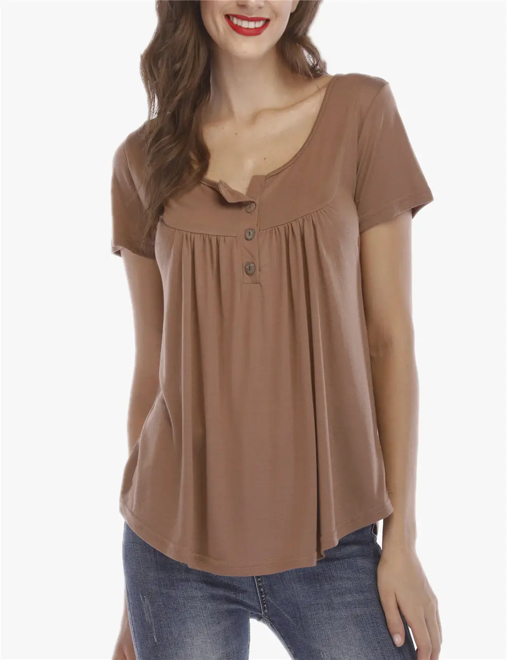 Blue Pleated Button T-Shirt for Women - Image 6