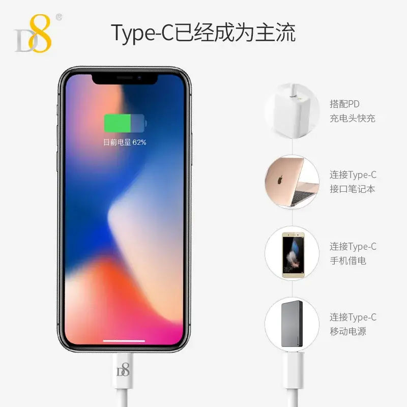 D8 Type-C to Lightning Charging Cable MFI Certified - Image 3