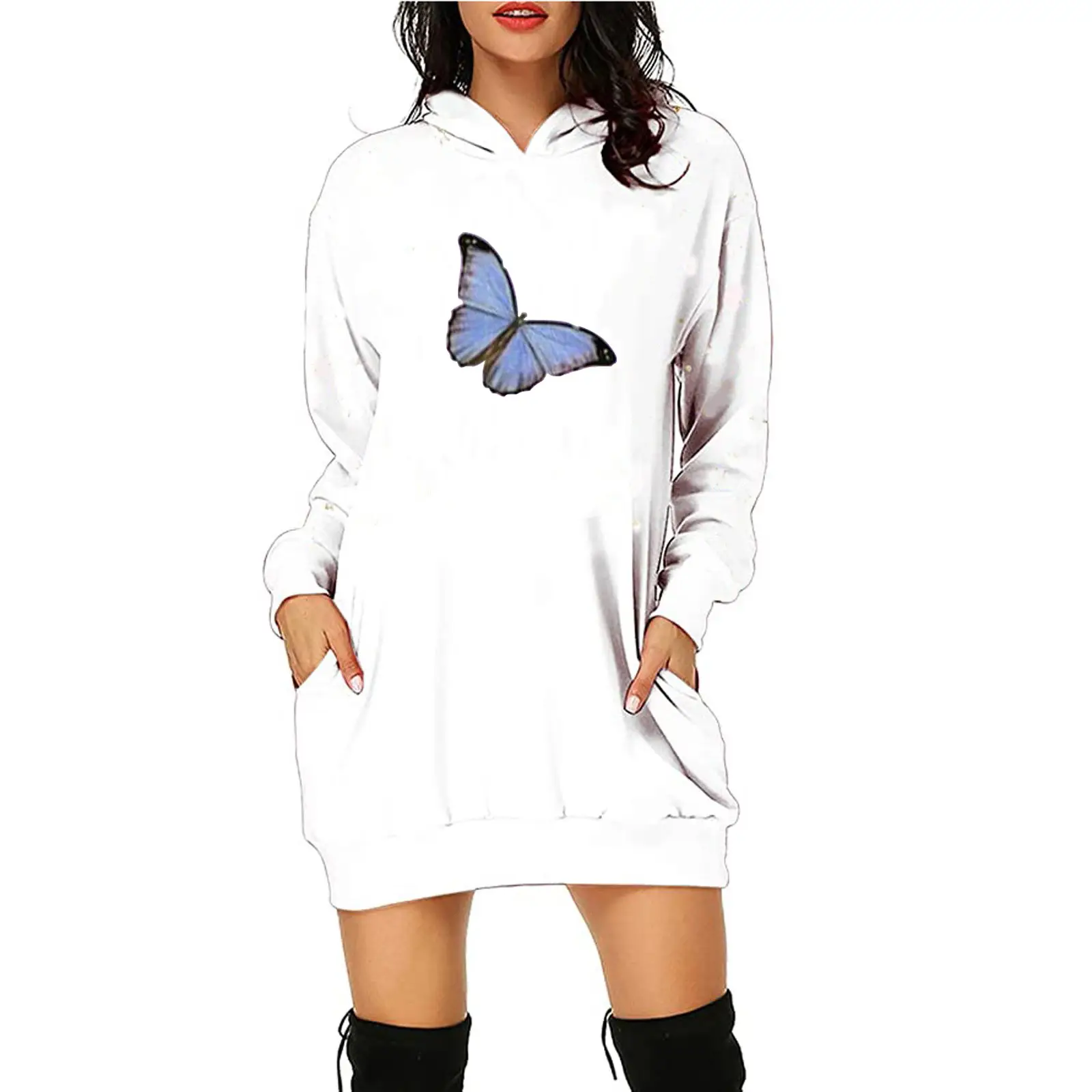 White Butterfly Hoodie with Hip Pocket Design - Image 6