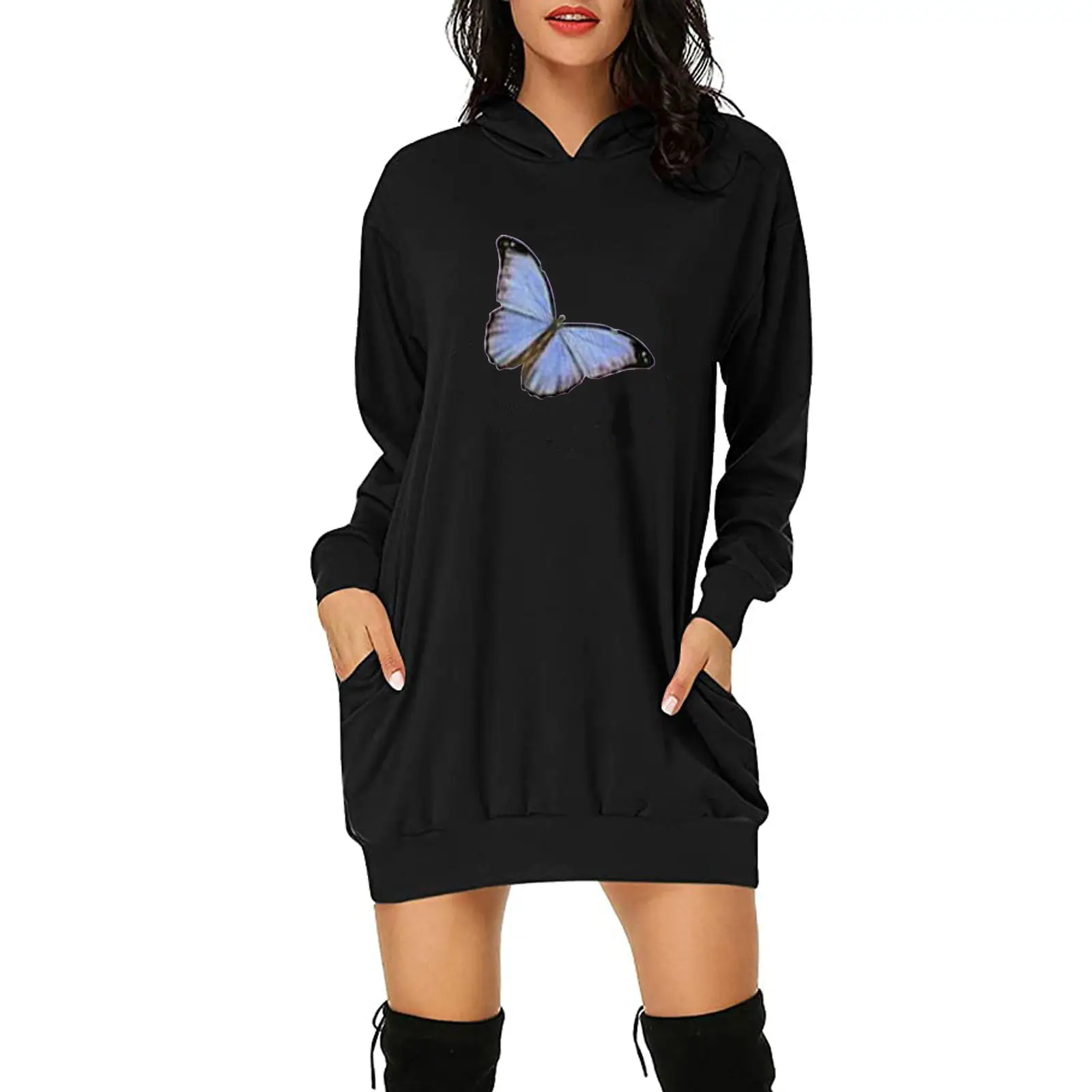 White Butterfly Hoodie with Hip Pocket Design - Image 7
