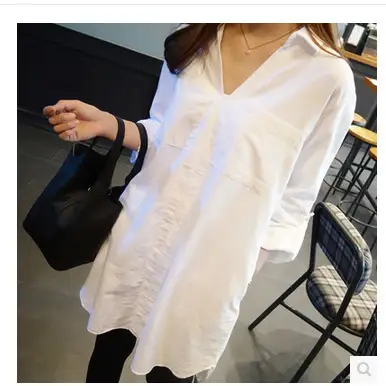 White Loose Long Sleeve V-Neck Shirt for Women - Image 4