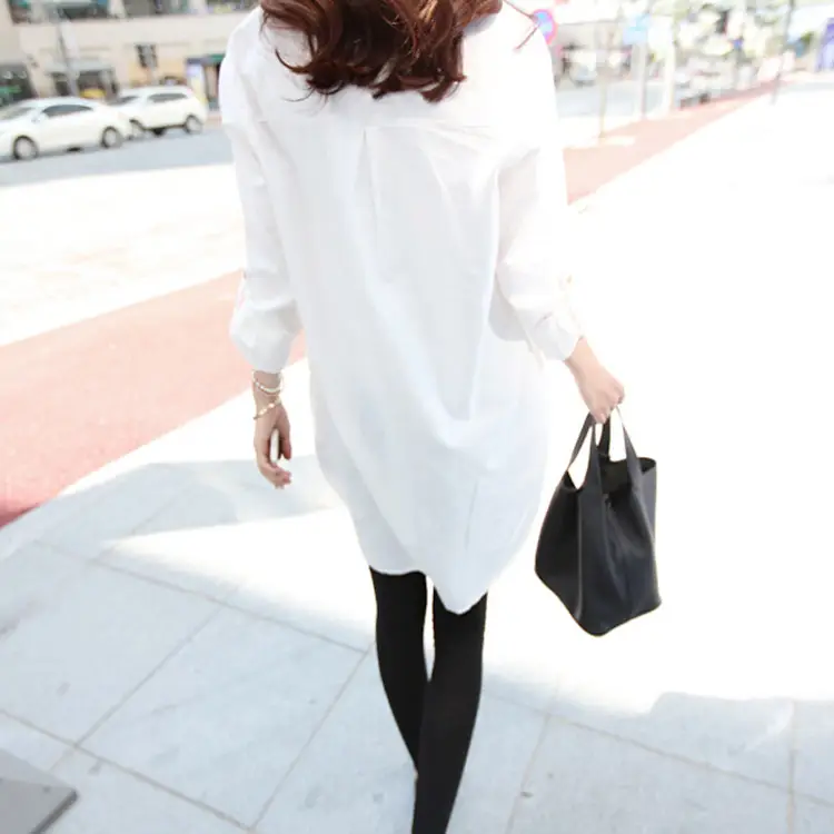 White Loose Long Sleeve V-Neck Shirt for Women - Image 5