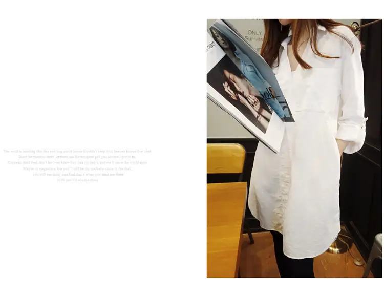 White Loose Long Sleeve V-Neck Shirt for Women — feature 11