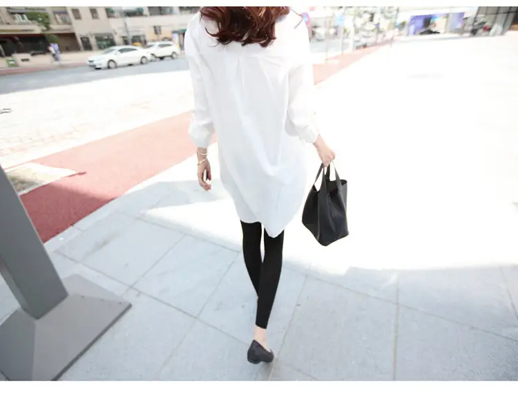White Loose Long Sleeve V-Neck Shirt for Women — feature 17