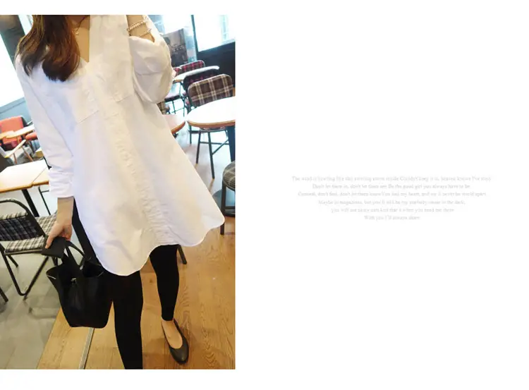 White Loose Long Sleeve V-Neck Shirt for Women — feature 4