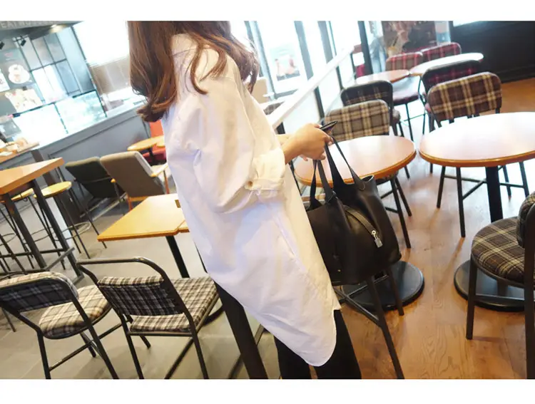White Loose Long Sleeve V-Neck Shirt for Women — feature 6