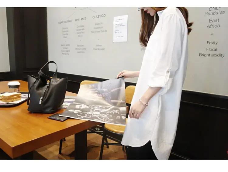 White Loose Long Sleeve V-Neck Shirt for Women — feature 8
