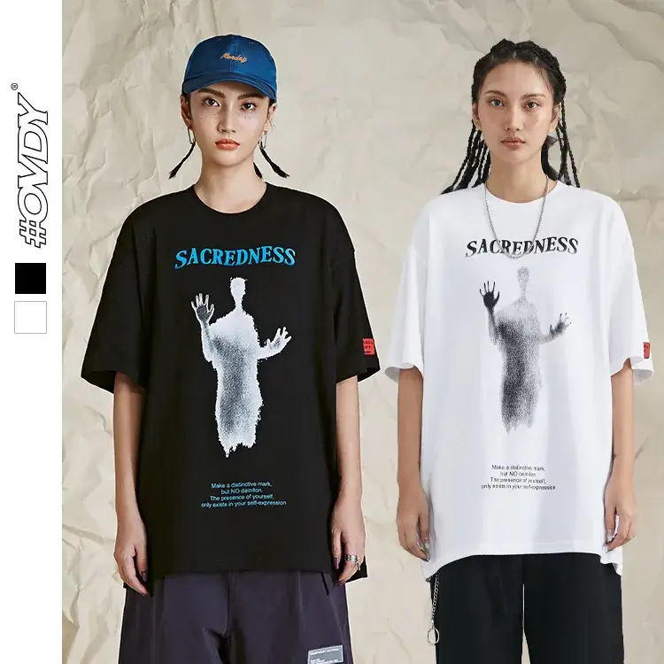 Men's Black Ghost Print Tide Tee Loose Fit - Image 3