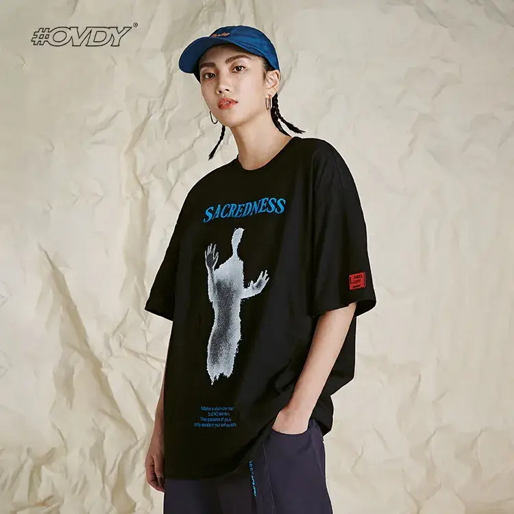 Men's Black Ghost Print Tide Tee Loose Fit - Image 4