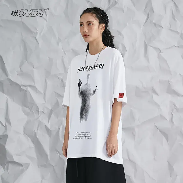 Men's Black Ghost Print Tide Tee Loose Fit - Image 6
