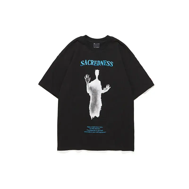 Men's Black Ghost Print Tide Tee Loose Fit - Image 7