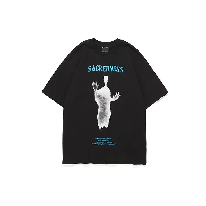 Men's Black Ghost Print Tide Tee Loose Fit - Image 2