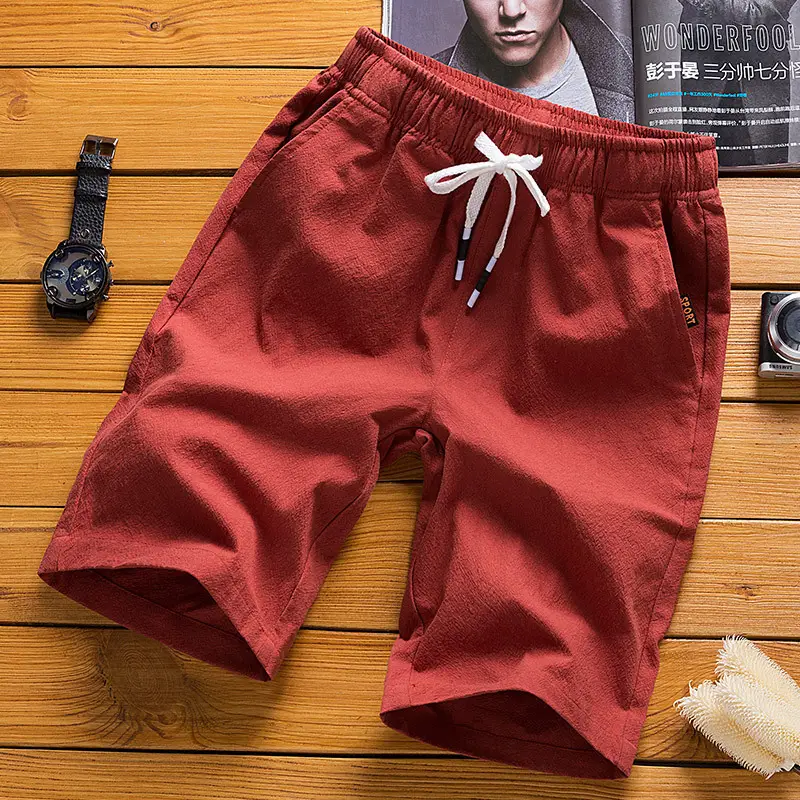 Men Cotton Linen Shorts Beige 2022 Casual Middle - Image 41