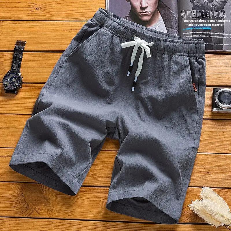 Men Cotton Linen Shorts Beige 2022 Casual Middle - Image 16