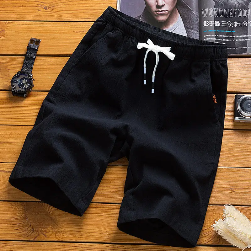 Men Cotton Linen Shorts Beige 2022 Casual Middle - Image 22