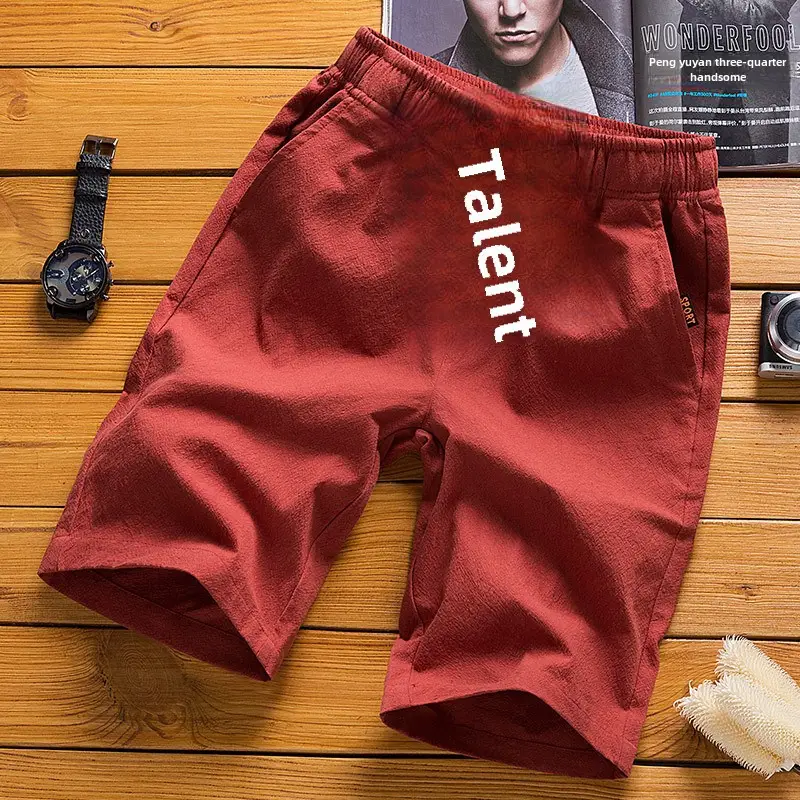 Men Cotton Linen Shorts Beige 2022 Casual Middle - Image 9