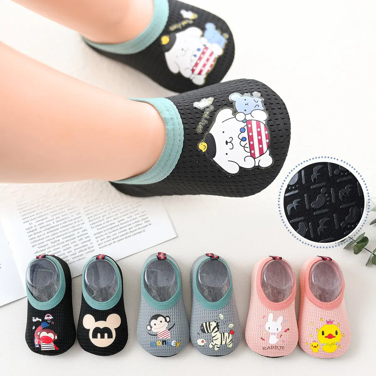 Pink Duck Print Baby Floor Socks for Toddler Girls - Image 11