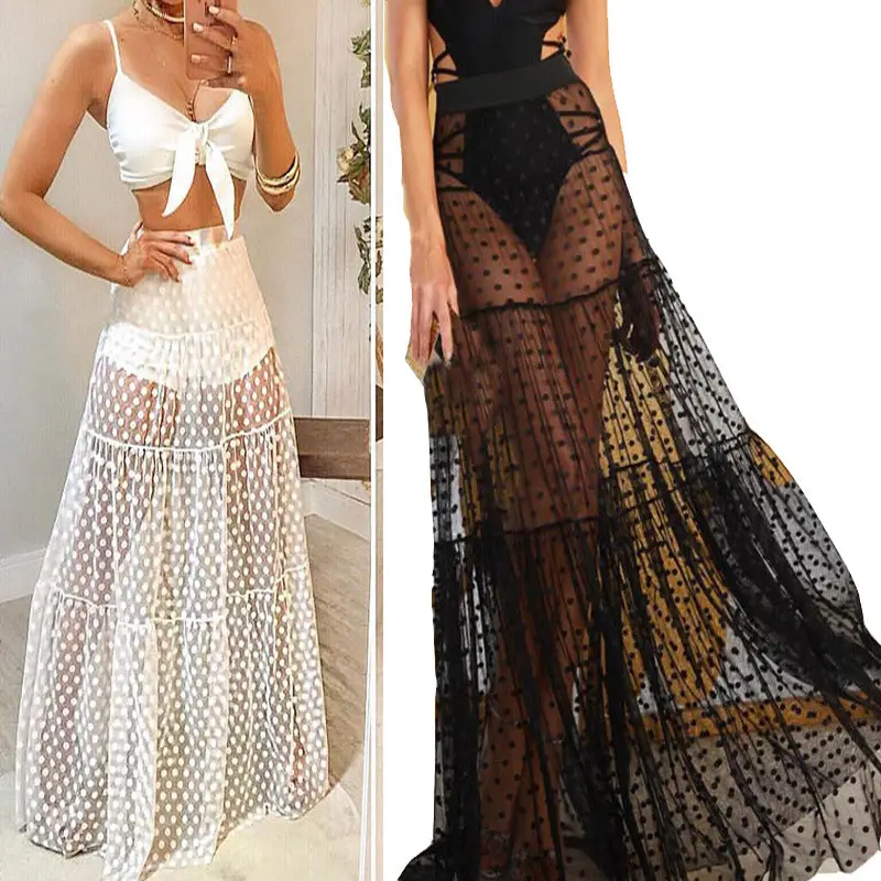 Autumn Pleated A-Shaped Dot Beach Skirt Mesh Stitching - Image 4