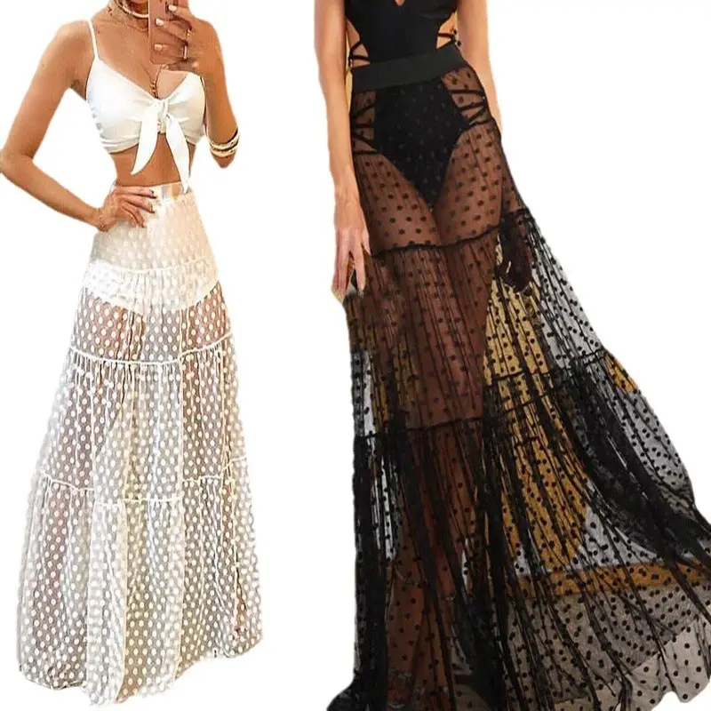 Autumn Pleated A-Shaped Dot Beach Skirt Mesh Stitching - Image 7