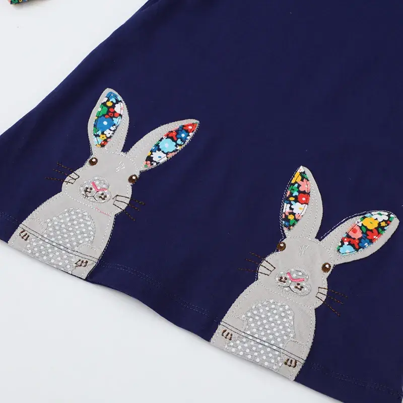 Girls Bunny Embroidered Dress Blue Summer