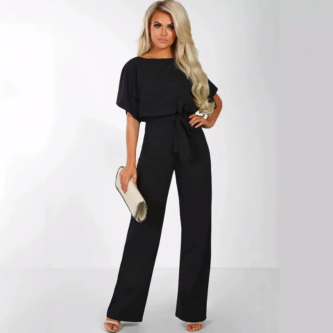 Black Lace-Up Button Jumpsuit Women 2019 Spring Summer - Image 9