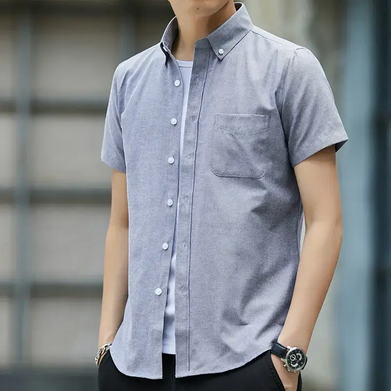 Men's 2024 Slim Oxford Spun Short Sleeve Shirt Grey - Image 3
