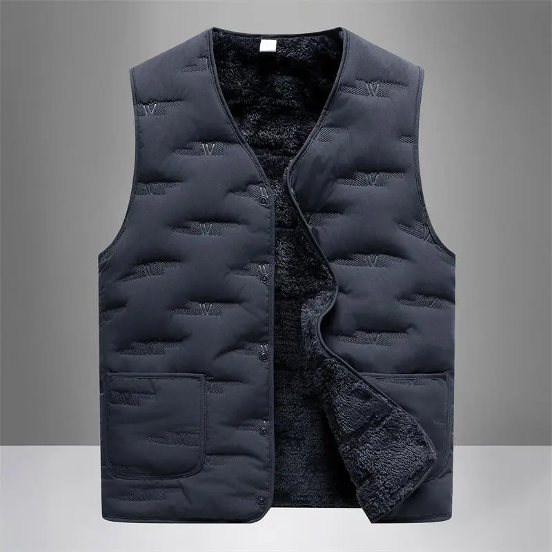 Middle-Aged Men Fleece Sleeveless Vest Winter Warm Black