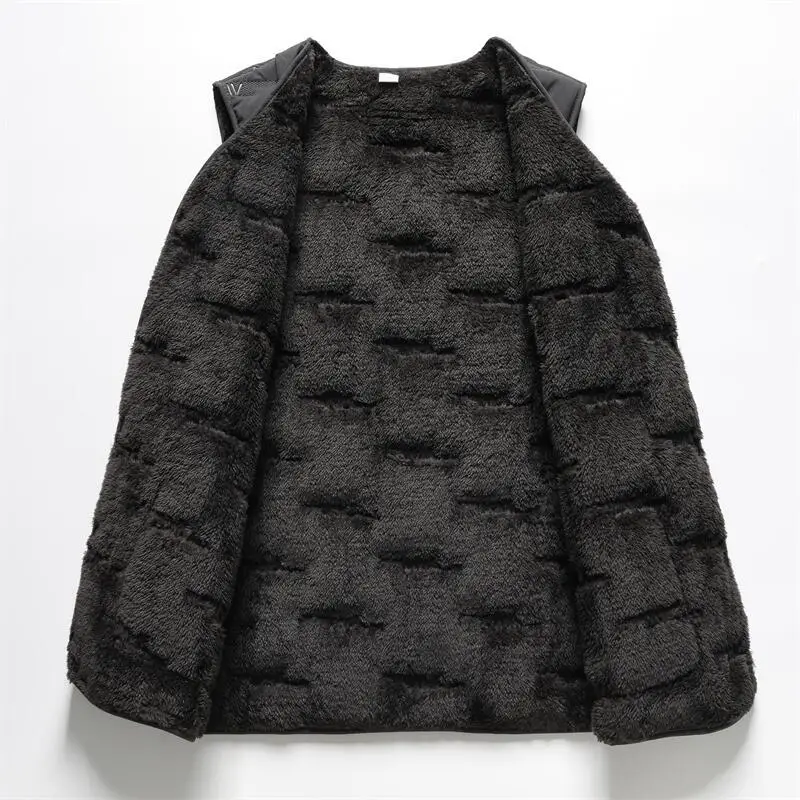 Middle-Aged Men Fleece Sleeveless Vest Winter Warm Black