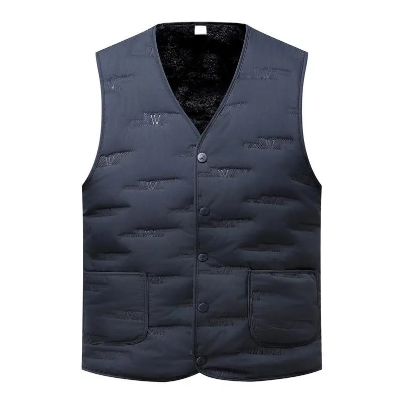 Middle-Aged Men Fleece Sleeveless Vest Winter Warm Black