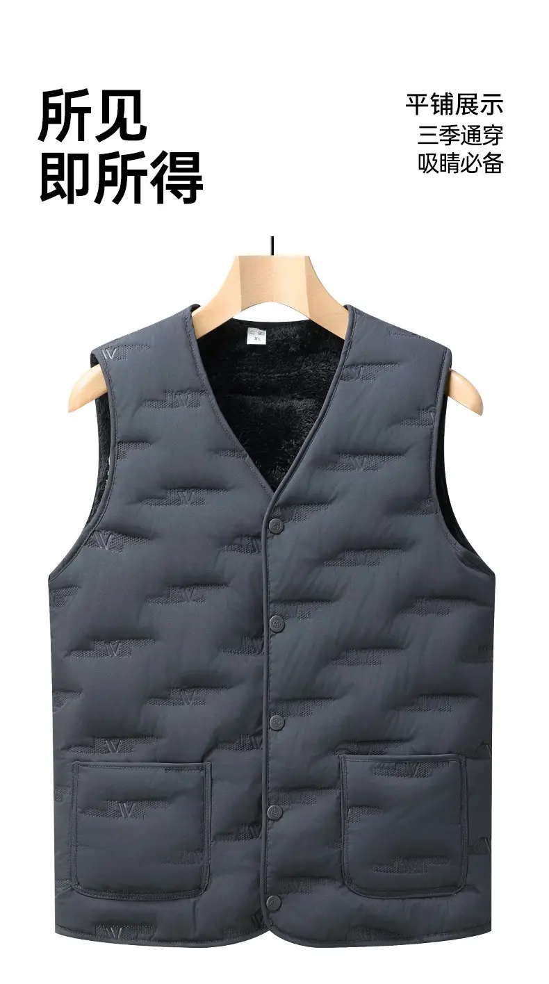 Middle-Aged Men Fleece Sleeveless Vest Winter Warm Black — feature 10