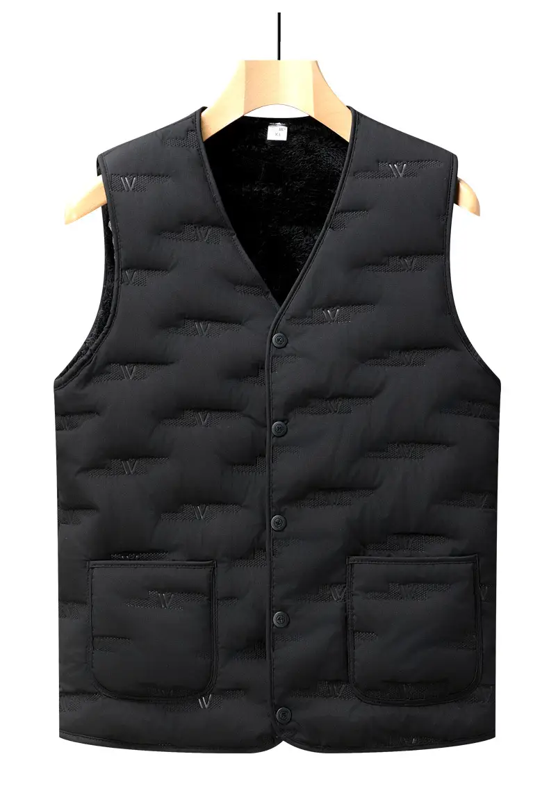 Middle-Aged Men Fleece Sleeveless Vest Winter Warm Black — feature 15