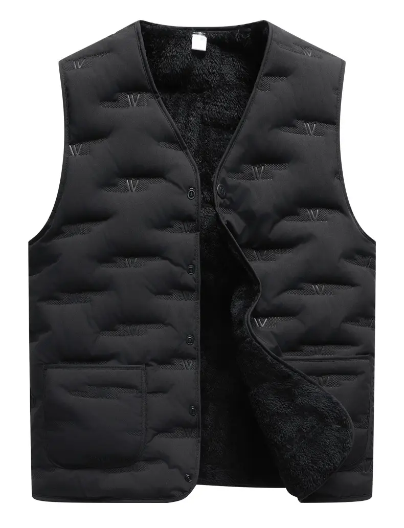 Middle-Aged Men Fleece Sleeveless Vest Winter Warm Black — feature 16