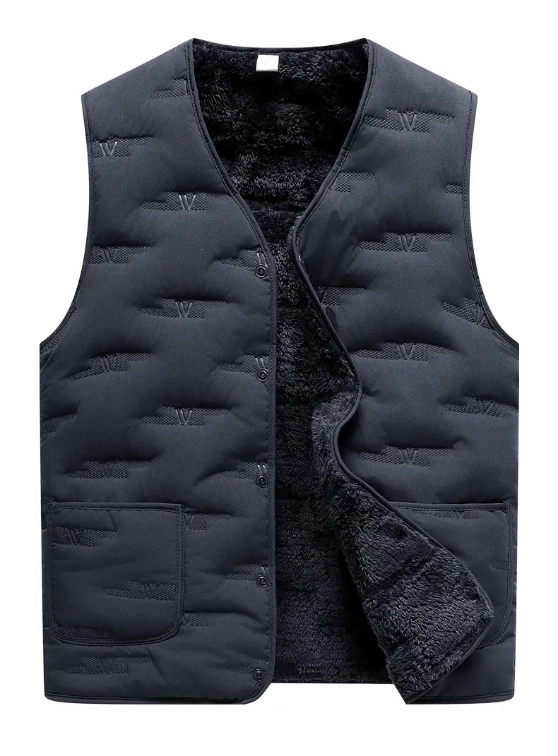 Middle-Aged Men Fleece Sleeveless Vest Winter Warm Black — feature 18