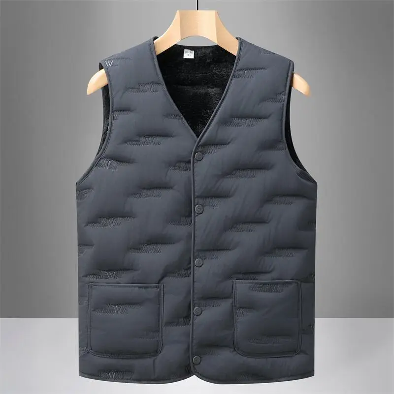 Middle-Aged Men Fleece Sleeveless Vest Winter Warm Black