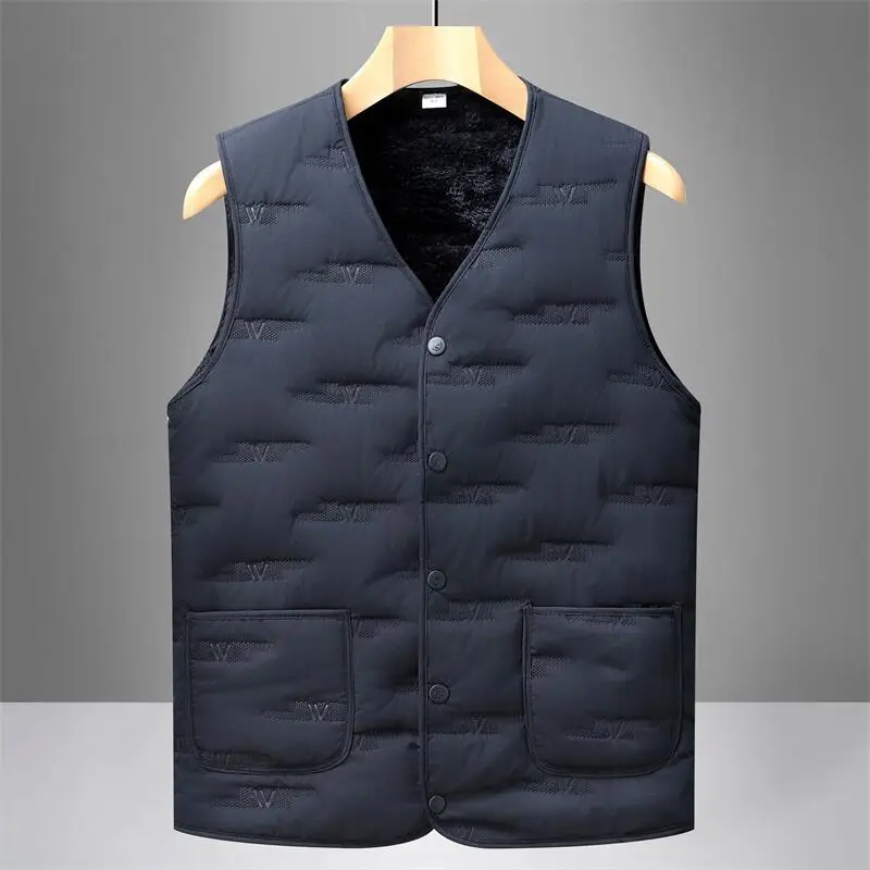 Middle-Aged Men Fleece Sleeveless Vest Winter Warm Black